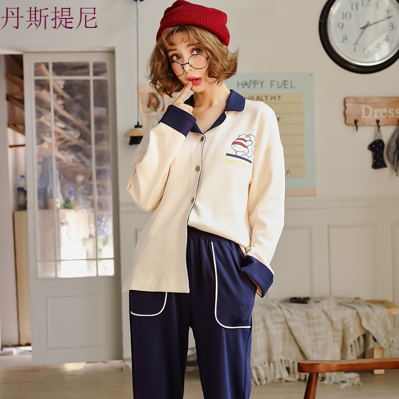? ?睡衣女秋纯棉长袖套装春秋韩版甜美可爱公主风家居服可外穿