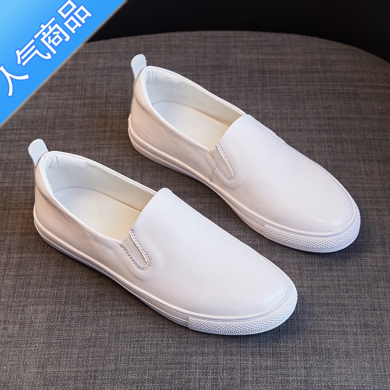 SUNTEK头层一脚蹬懒人乐福鞋女2023夏季新款单鞋百搭平底小白鞋高清大图