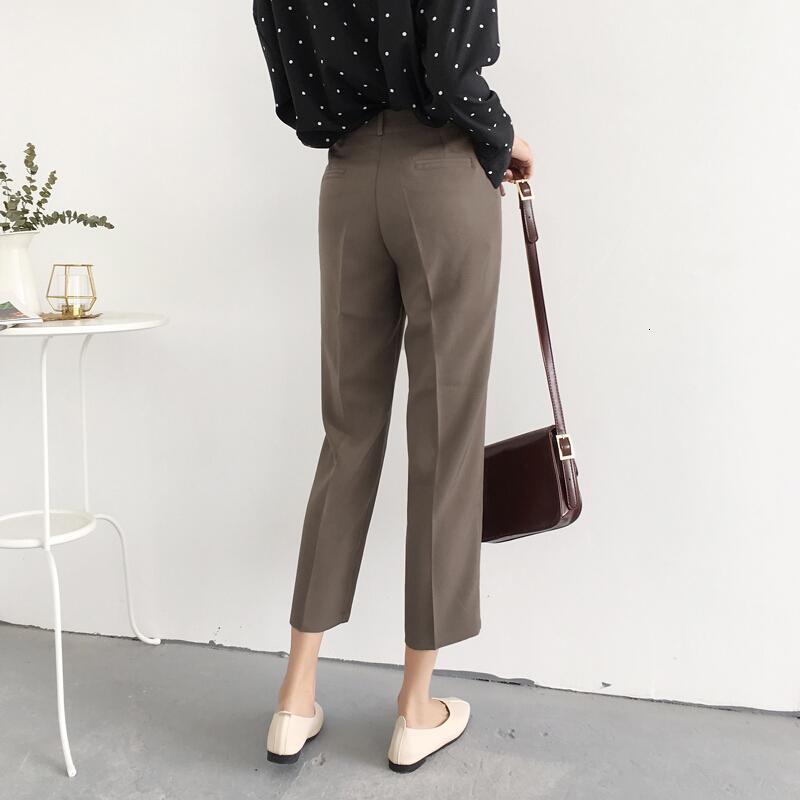 夏季新款韩版宽松直筒裤女摩卡色九分烟管西装裤高腰微阔腿休闲裤摩卡