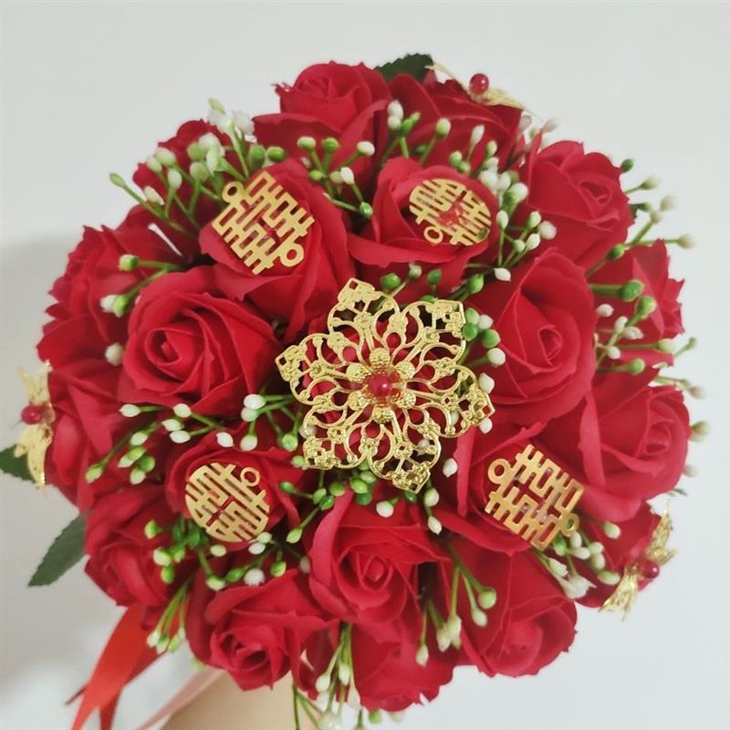 小熊抱抱新娘仿真玫瑰手捧花结婚花球婚纱照拍摄道具婚礼花束婚庆用品