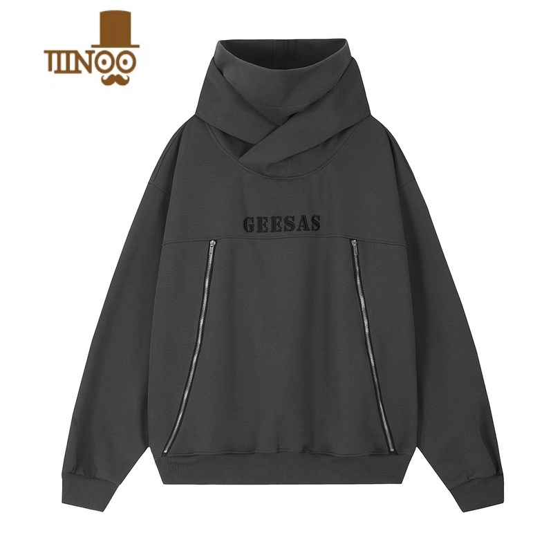 YANXUMz 小众潮牌高街机能风高领连帽卫衣男秋季宽松情侣休闲美式外套