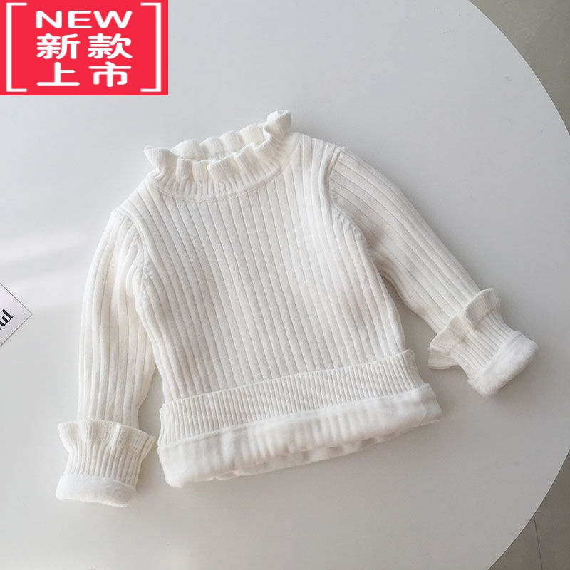 可莉允冬季宝宝加绒毛衣保暖套头上衣女童加厚针织衫婴儿打底衫洋气内搭