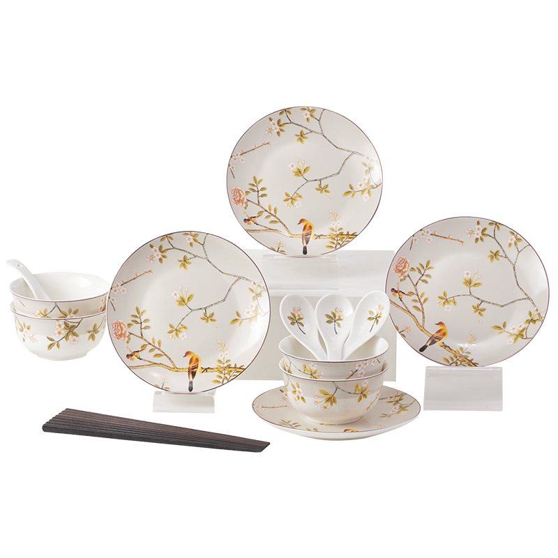 多样屋TAYOHYA 喜上眉梢中餐具16件套(4.5寸饭碗*4小调羹*47寸盘*4合金筷*4) TA21-0017BP