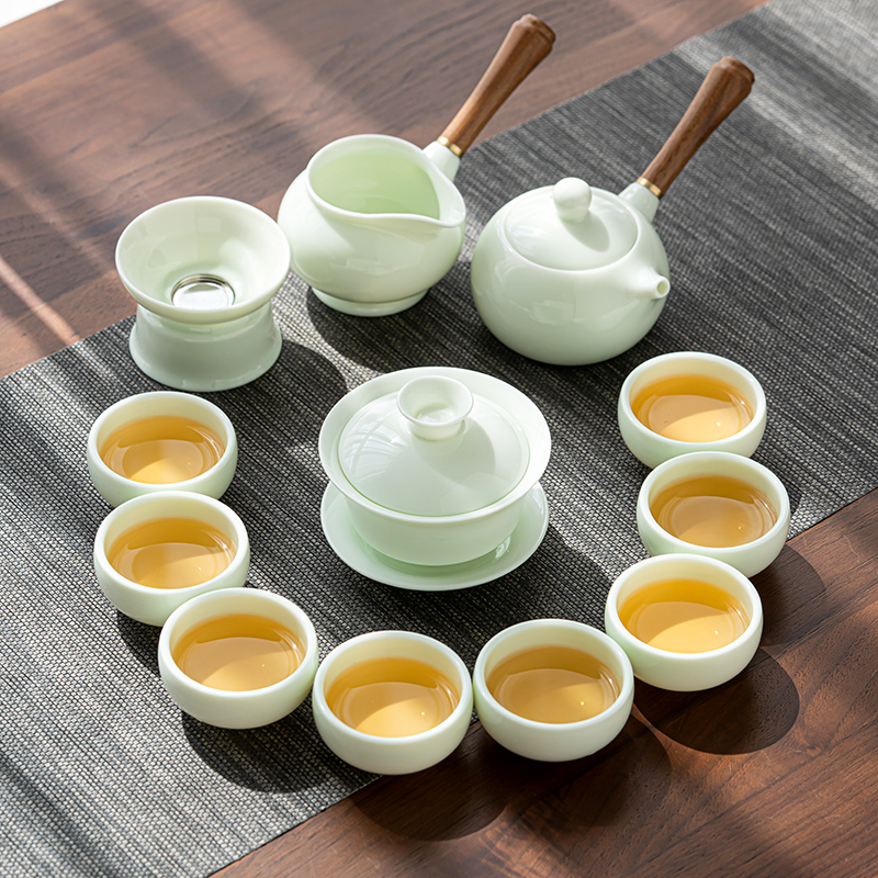 苏氏陶瓷(SUSHI CERAMICS)翡翠玉羊脂玉功夫茶具侧把壶8杯青瓷泡茶壶茶杯大套礼盒高清大图