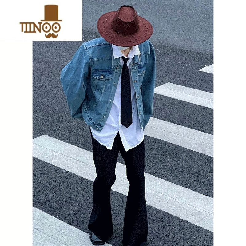 YANXU西海岸oversize外套男潮牌垫肩牛仔衣痞帅感短款工装夹克