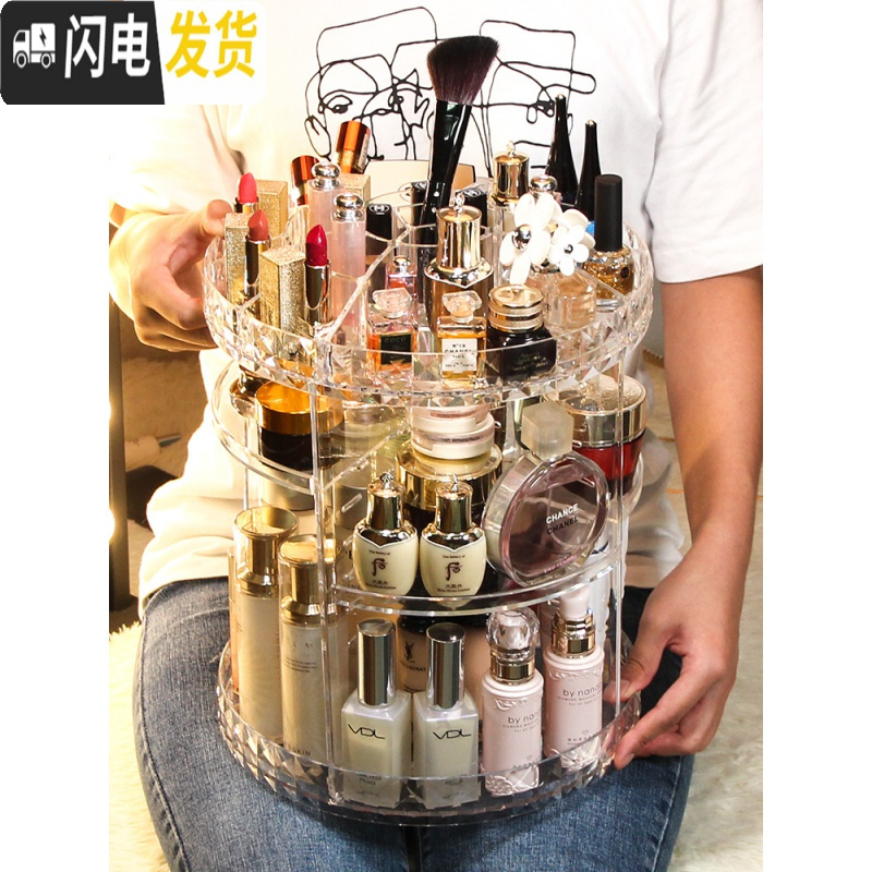 三维工匠网红旋转化妆品收纳盒家用桌面梳妆台亚克力口红护肤品置物架整理