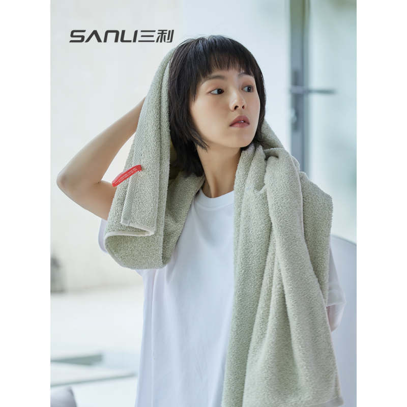 三利有机棉浴巾纯棉吸水不掉毛速干毛巾 男女网红成人儿童家用洗澡大号毛巾带挂绳