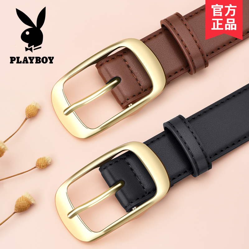 花花公子皮带女款配牛仔裤真皮时尚百搭连衣裙细腰带针扣女高级搭高清大图