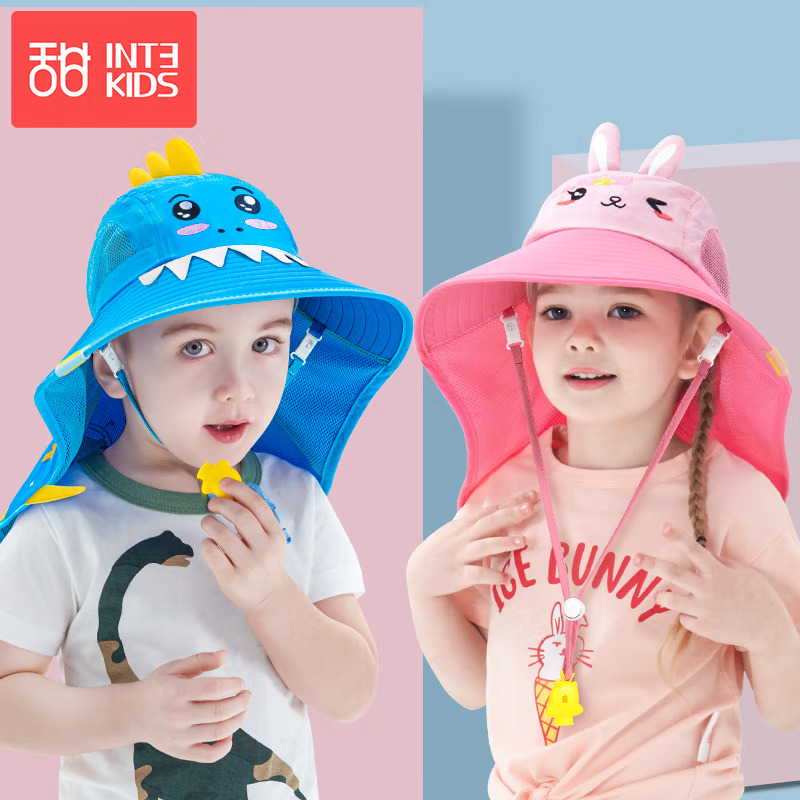 甜甜仔儿童披肩遮阳帽防晒帽宝宝遮阳帽女童渔夫帽男童太阳帽夏季沙滩帽子防紫外线高清大图