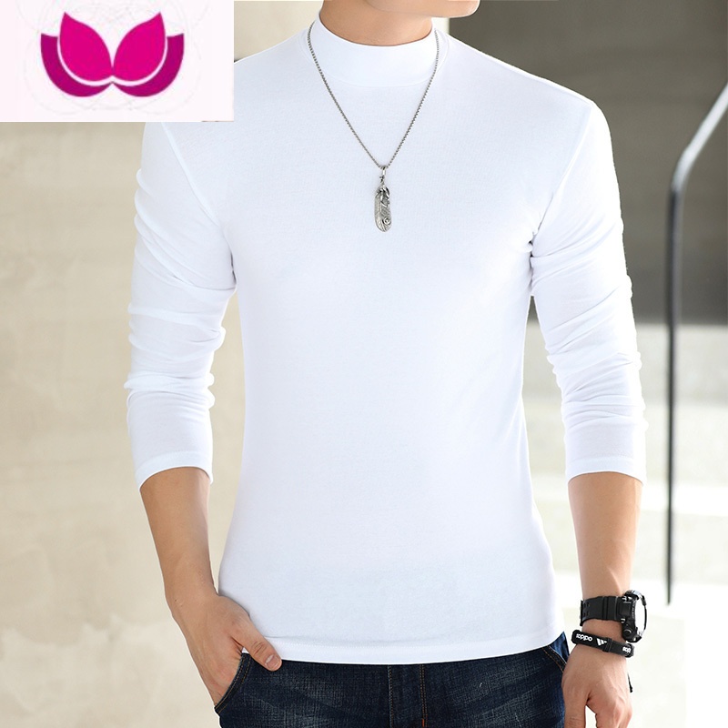 七斓中半高领打底衫男士长袖t恤纯色修身大码保暖秋衣韩长 3XL180斤左右穿 白色