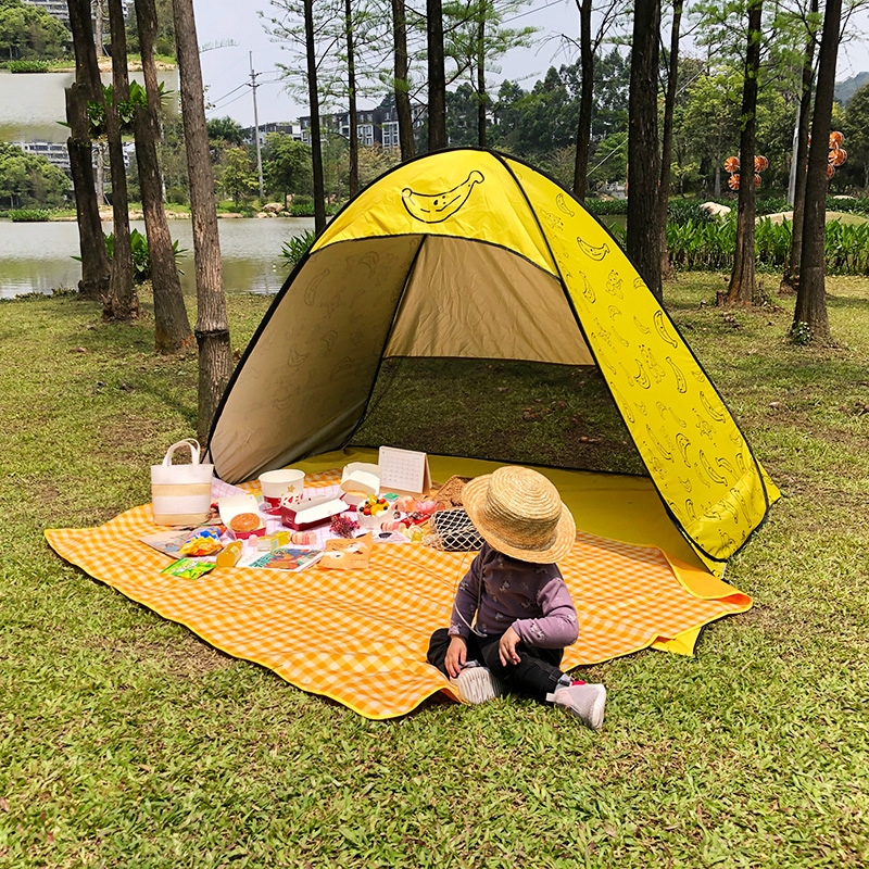 闪电客野餐帐篷户外海边沙滩防晒防雨全自动速开3-4人便携儿童帐篷