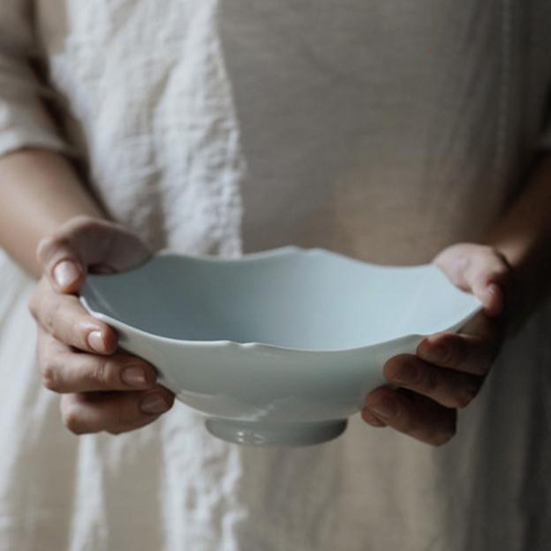 宋风影青大号茶洗杯洗葵花口日式茶点盘果盘餐盘茶道配件建水水盂