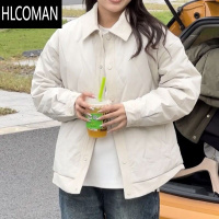 HLCOMAN2023男士新款设计感简约棉衣拼接假p暖百搭翻领休闲夹百 2XL160-180斤 米白色