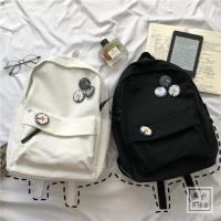 黑色(随机送4个圆徽章) 日系原宿ins街头工装机能双肩包男 复古港风旅行背包少女学生书包