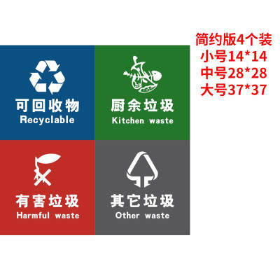 套装-FY 小 干湿垃圾桶分类标识贴有害其他可回收不可回收垃圾标签标志环保标