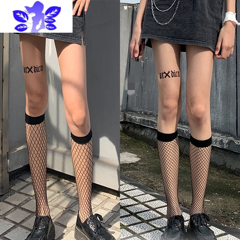 Ideamini网格渔网袜女小腿袜短筒网格短款ins潮jk性感中筒丝袜