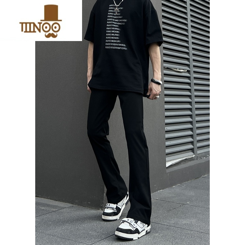 YANXUCOCKTAIL黑色微喇裤西裤高街休闲长裤vibe裤子男潮高清大图