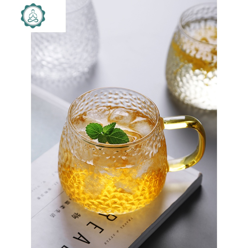 锤纹贵妃家用耐热带把描金边水杯透明网红抖音耐玻璃杯