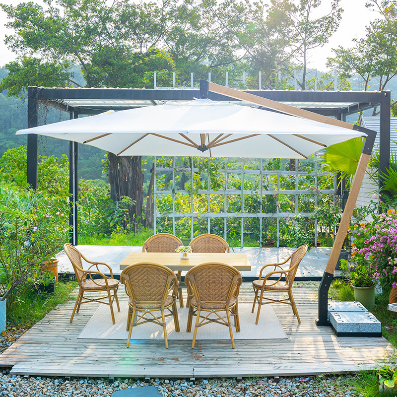 紫叶户外商用遮阳伞庭院花园咖啡厅商铺门口吊伞酒店罗马伞太阳伞 3米方形米白色【不含大理石】