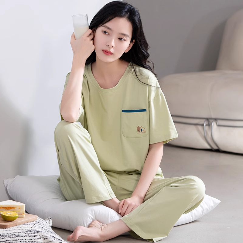 南极人睡衣女士纯棉夏季薄款短袖长裤2025新款抗菌夏天全棉家居服 NJR-65021女款 2XL