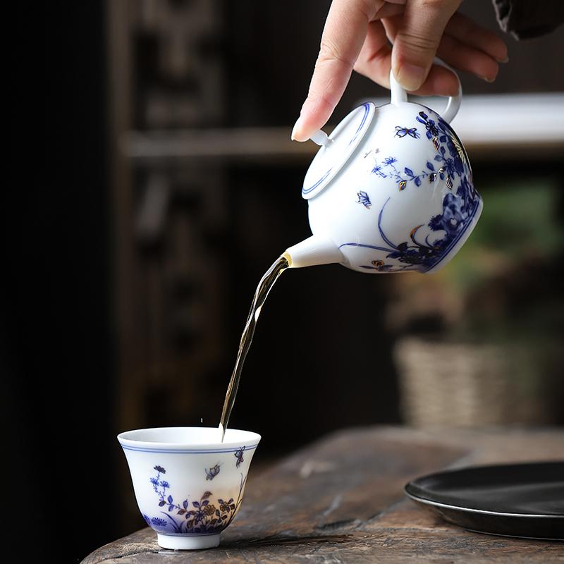 家柏饰(CORATED)茶壶陶瓷单壶家用青花瓷泡茶壶描金功夫冲茶器简约过滤小茶壶高清大图