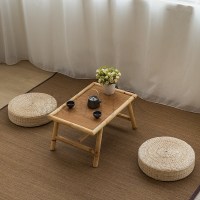 亮晶晶简约榻榻米茶几竹藤飘窗桌日式小茶几创意茶桌椅实木炕桌禅意矮桌_2 组合⑨（60飘窗桌+2草_）