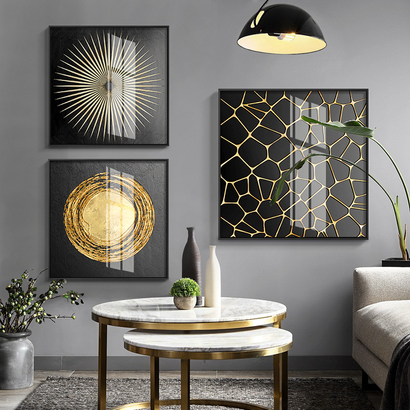 乔迁礼品后现代轻奢沙发背景墙装饰画金箔抽象挂画方形大气样板房个性