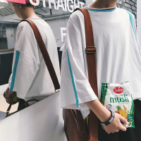 夏款港风男装五分袖圆领T恤青年情侣中袖2018新款男女宽松短袖
