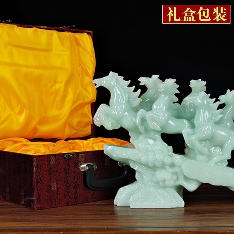 玉石八骏雄风大号摆件 风水马开业礼品 办公室桌面摆设工艺品_436_519