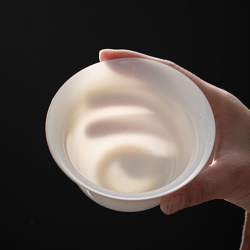 苏氏陶瓷(SUSHI CERAMICS)羊脂玉描金三才盖碗功夫茶具泡茶碗带两杯图片