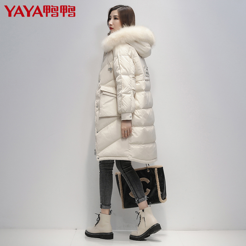鸭鸭(yaya) 新款羽绒服女中长款韩版时尚白鸭绒冬装外套