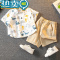 绿彩虹光男童夏季套装2023新款洋气宝宝夏装儿童韩范酷帅短袖衣服潮童装