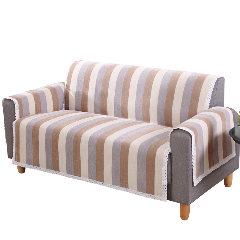 美帮汇条纹沙发巾北欧条纹雪尼尔组合沙发罩套沙发坐垫子布艺秋冬保暖