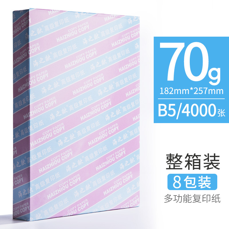 海之欧HAIZHIOUB5复印纸70g打印木浆试卷凭证纸500张/包复印纸打印纸多功能学生办公可用8包/箱