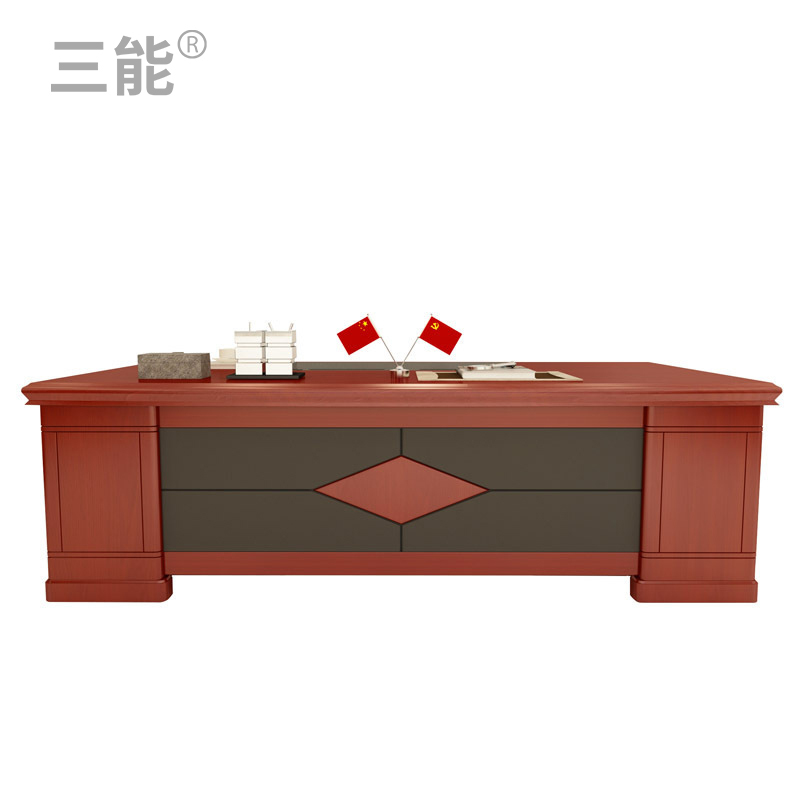 三能 办公家具大班台老板桌木质办公桌椅组合现代中式实木皮总裁桌经理桌