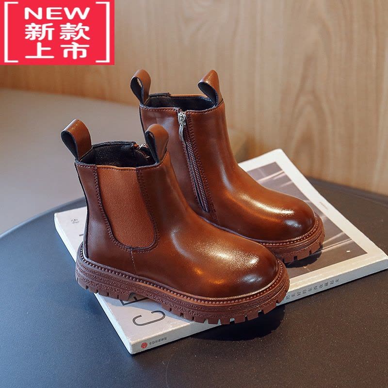 可莉允韩版时尚儿童靴子2022秋冬季男女童英伦风马丁靴学生加绒款烟筒靴图片