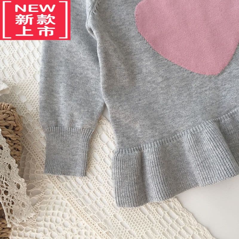 可莉允秋冬婴儿女童中长款毛衣套头宝宝爱心荷叶边下摆针织裙式上衣图片