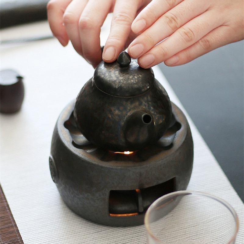 粗陶紫泥温茶炉套装陶瓷家用温茶壶銮金煮茶器保温座蜡烛温茶器_978