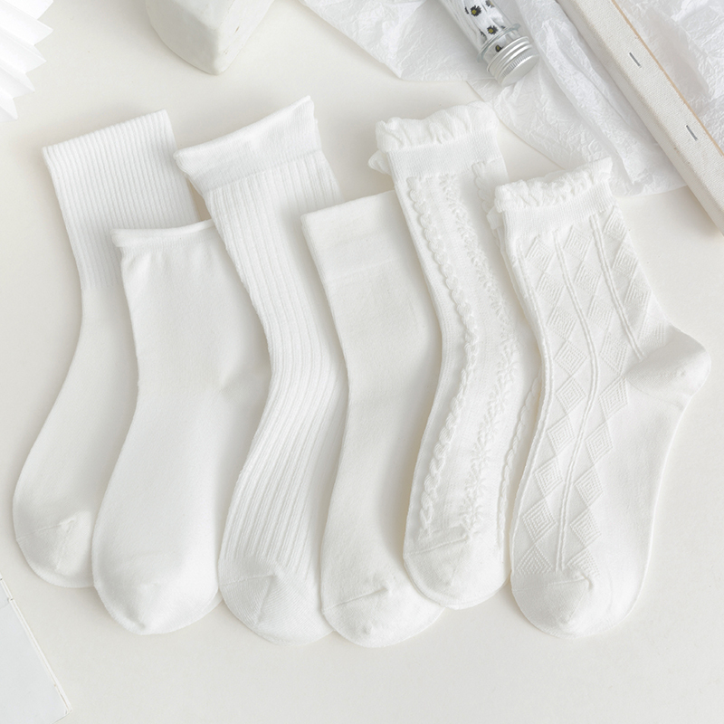 白色jk袜子女中筒袜可爱日系lolita花边袜纯棉白袜洛丽塔春夏长袜