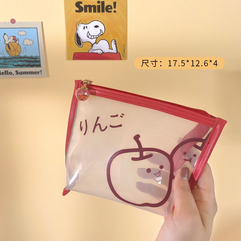 卡通创意透明拉链化妆包ins风旅行便携随身洗漱包防水小号收纳袋 蓝色奶茶熊