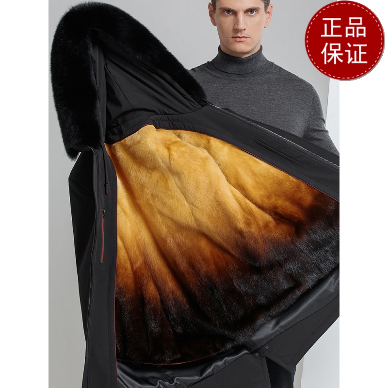 活里活面派克服男皮草狐狸毛领派克服男毛皮一体貂绒内胆中长款大衣皮草春秋装外套2024冬装新款皮草真皮大码外套男装高清大图