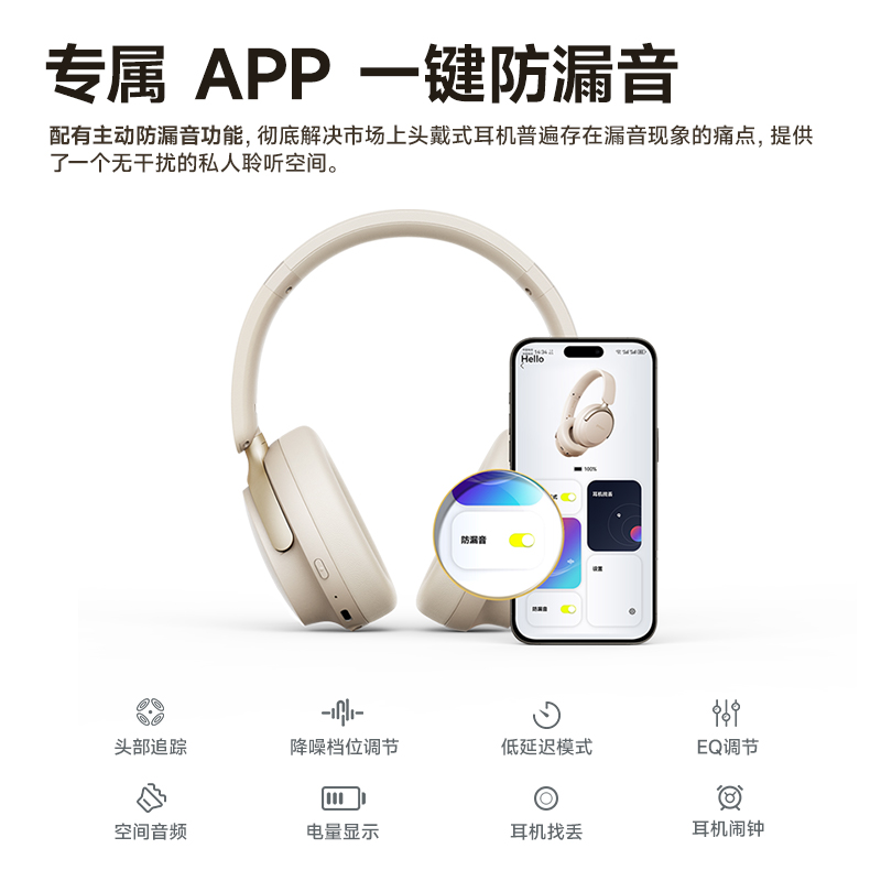 品存(picun)AI降噪空间音频头戴式防漏音一拖二无线耳机NC60 Pro 日光白高清大图
