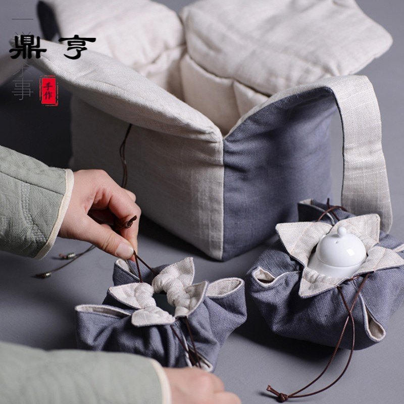 鼎亨 纯手造加厚麻棉布收纳包旅行茶具包茶壶包 手工台湾布袋