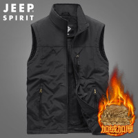 JEEP SPIRIT吉普马甲休闲男加绒宽松春秋登山钓鱼摄影马夹背心