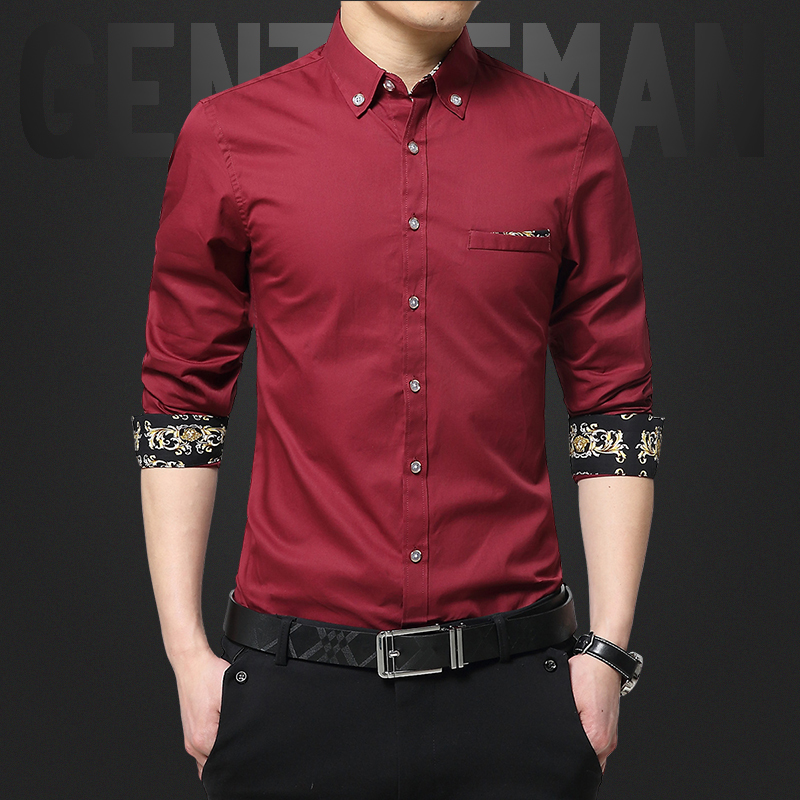 baluoshang酒红色衬衫男士长袖加绒保暖本命年衣服婚礼结婚新郎西装