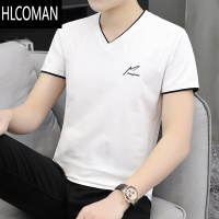 HLCOMAN男士t恤短袖2025新款时尚v领潮牌半袖丅上衣服夏季体恤衫夏装