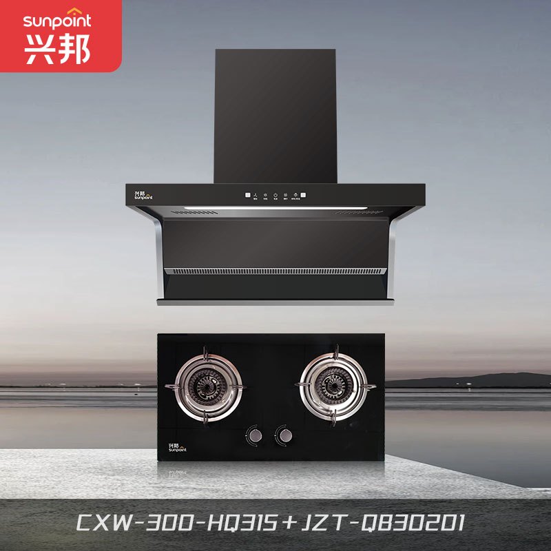 兴邦(XING BANG)欧式顶吸家用抽油烟机燃气灶套餐烟灶两件套装HQ315+30201