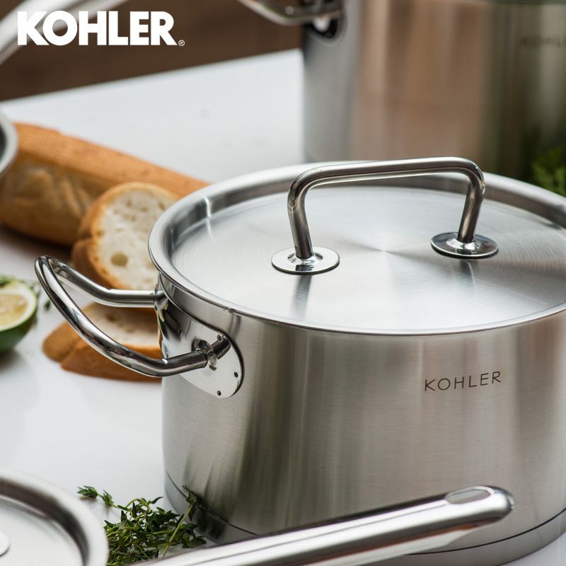 科勒(KOHLER) 厨房304不锈钢锅具4件套装燃气电磁炉 炒锅炖锅蒸锅奶锅锅具套装组合52112 锅具4件套 经典系