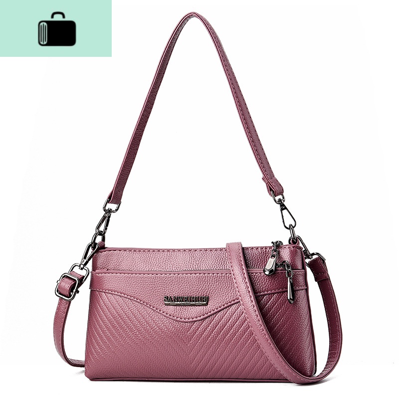 休闲女包新款2020春夏斜挎小包软皮中年妇女妈妈包手机零钱包婆婆NEWLAKE 压V版紫色