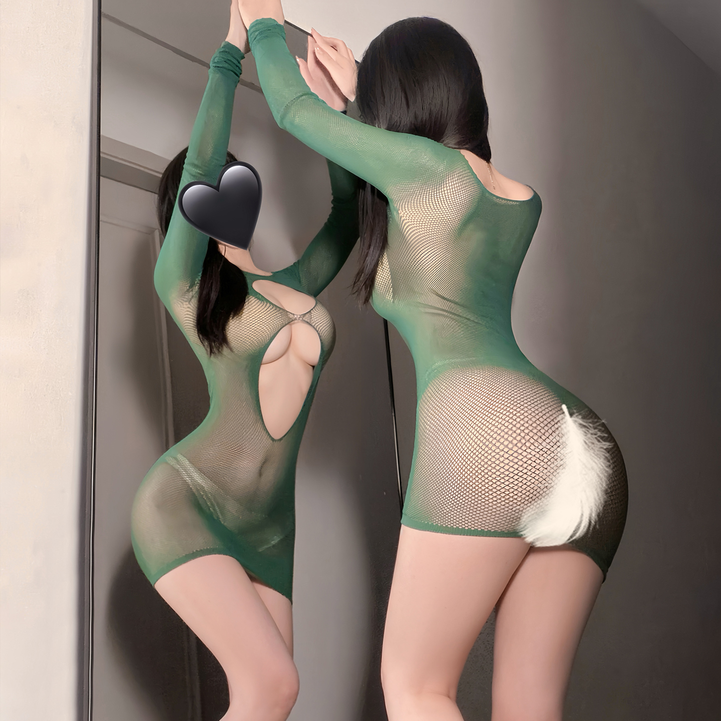 知性修身镂空透视包臀连身网衣漏胸透明包臀短裙可手撕连体衣性感情趣内衣女式7568高清大图